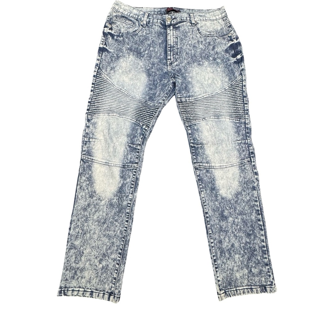 Chams Mens 38x30 Blue Acid Wash Stretch Straight Jeans Classic Denim PreOwned